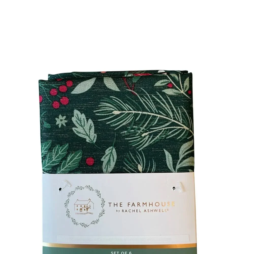 Rachel Ashwell Farmhouse CHRISTMAS JOY Dinner Napkins 18x18 Set of 6 Green NEW